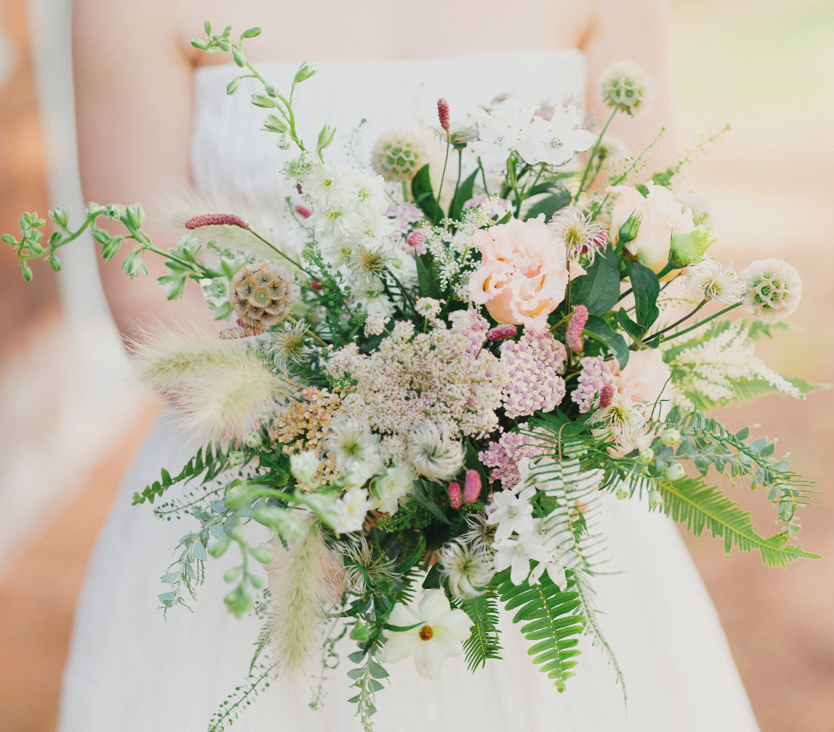 Woodland inspired bridal bouquet in soft pastels